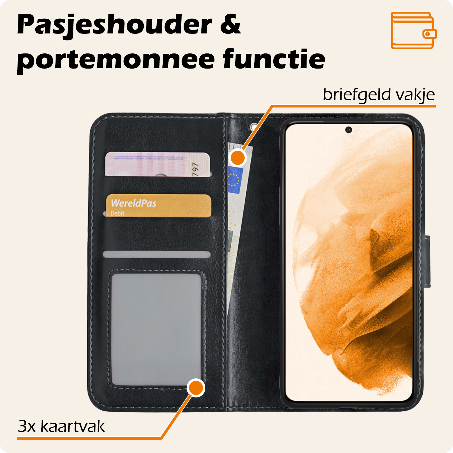 Nomfy Hoesje Geschikt voor <model> Hoesje 2-in-1 Bookcase Hoes Case Uitneembaar Met 2x Screenprotector - Hoes Geschikt voor <model2> Hoes Cover - <color>