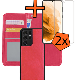 Nomfy Nomfy Samsung Galaxy S21 Ultra Hoesje Bookcase Uitneembaar Met 2x Screenprotector - Donkerroze