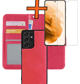 Nomfy Nomfy Samsung Galaxy S21 Ultra Hoesje Bookcase Uitneembaar Met Screenprotector - Donkerroze