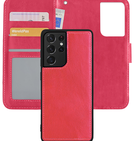 Nomfy Nomfy Samsung Galaxy S21 Ultra Hoesje Bookcase Uitneembaar - Donkerroze