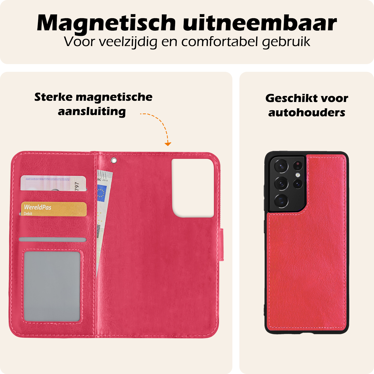 Nomfy Hoesje Geschikt voor <model> Hoesje 2-in-1 Bookcase Hoes Case Uitneembaar - Hoes Geschikt voor <model2> Hoes Cover - <color>