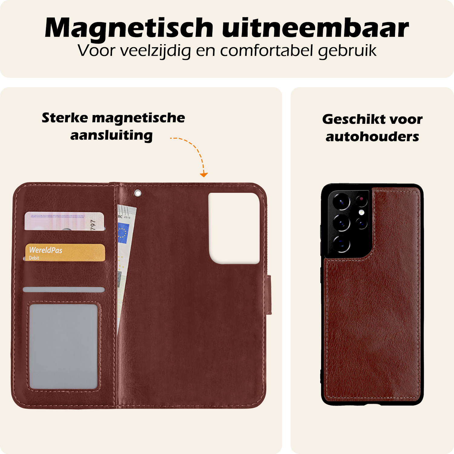 Nomfy Hoesje Geschikt voor <model> Hoesje 2-in-1 Bookcase Hoes Case Uitneembaar - Hoes Geschikt voor <model2> Hoes Cover - <color>