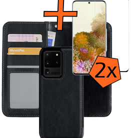 Nomfy Nomfy Samsung Galaxy S20 Ultra Hoesje Bookcase Uitneembaar Met 2x Screenprotector - Zwart