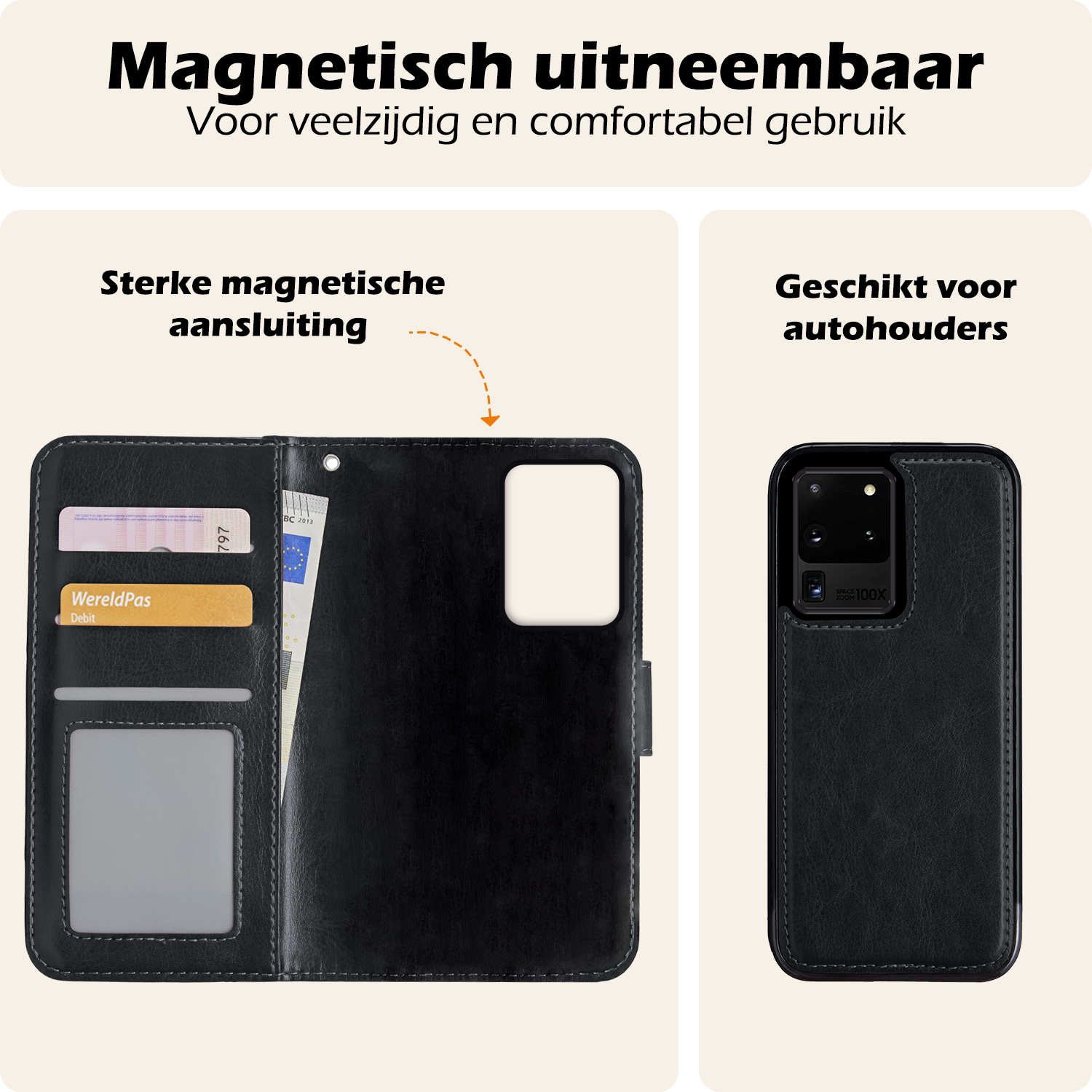 Nomfy Hoesje Geschikt voor <model> Hoesje 2-in-1 Bookcase Hoes Case Uitneembaar Met 2x Screenprotector - Hoes Geschikt voor <model2> Hoes Cover - <color>