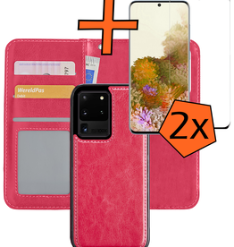 Nomfy Nomfy Samsung Galaxy S20 Ultra Hoesje Bookcase Uitneembaar Met 2x Screenprotector - Donkerroze