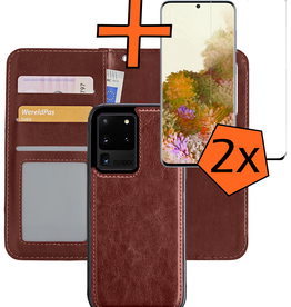 Nomfy Nomfy Samsung Galaxy S20 Ultra Hoesje Bookcase Uitneembaar Met 2x Screenprotector - Bruin