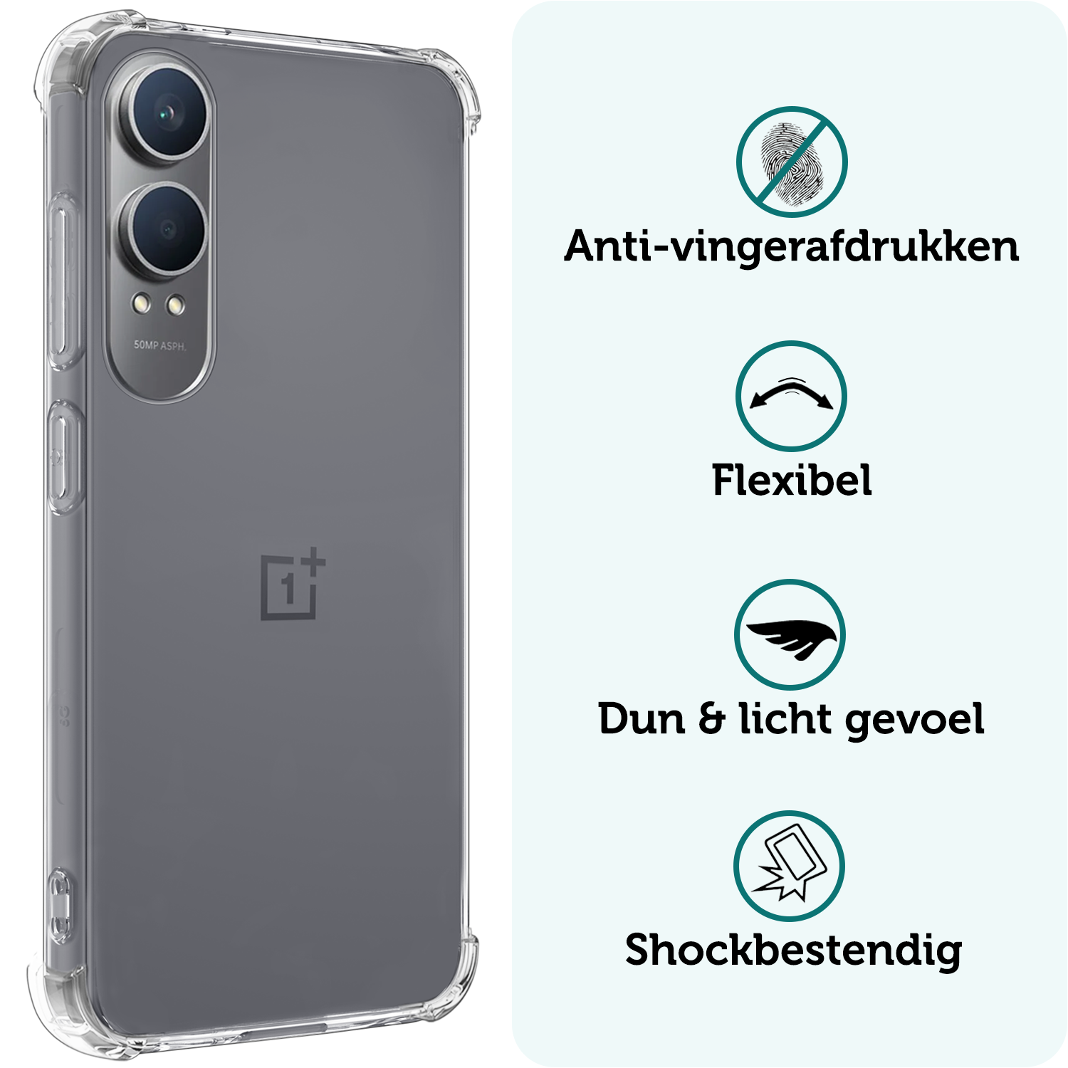 Forterra Hoesje Geschikt voor OnePlus Nord CE4 Lite Hoesje Siliconen Shock Proof Case Hoes - Hoes Geschikt voor OnePlus Nord CE4 Lite Hoes Cover Case Shockproof - Transparant