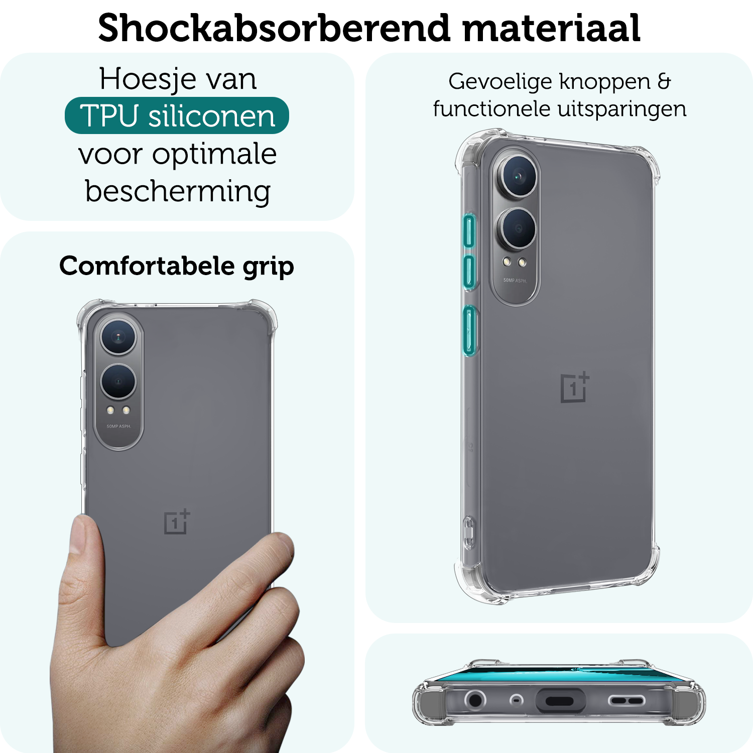 Forterra Hoesje Geschikt voor OnePlus Nord CE4 Lite Hoesje Siliconen Shock Proof Case Hoes - Hoes Geschikt voor OnePlus Nord CE4 Lite Hoes Cover Case Shockproof - Transparant