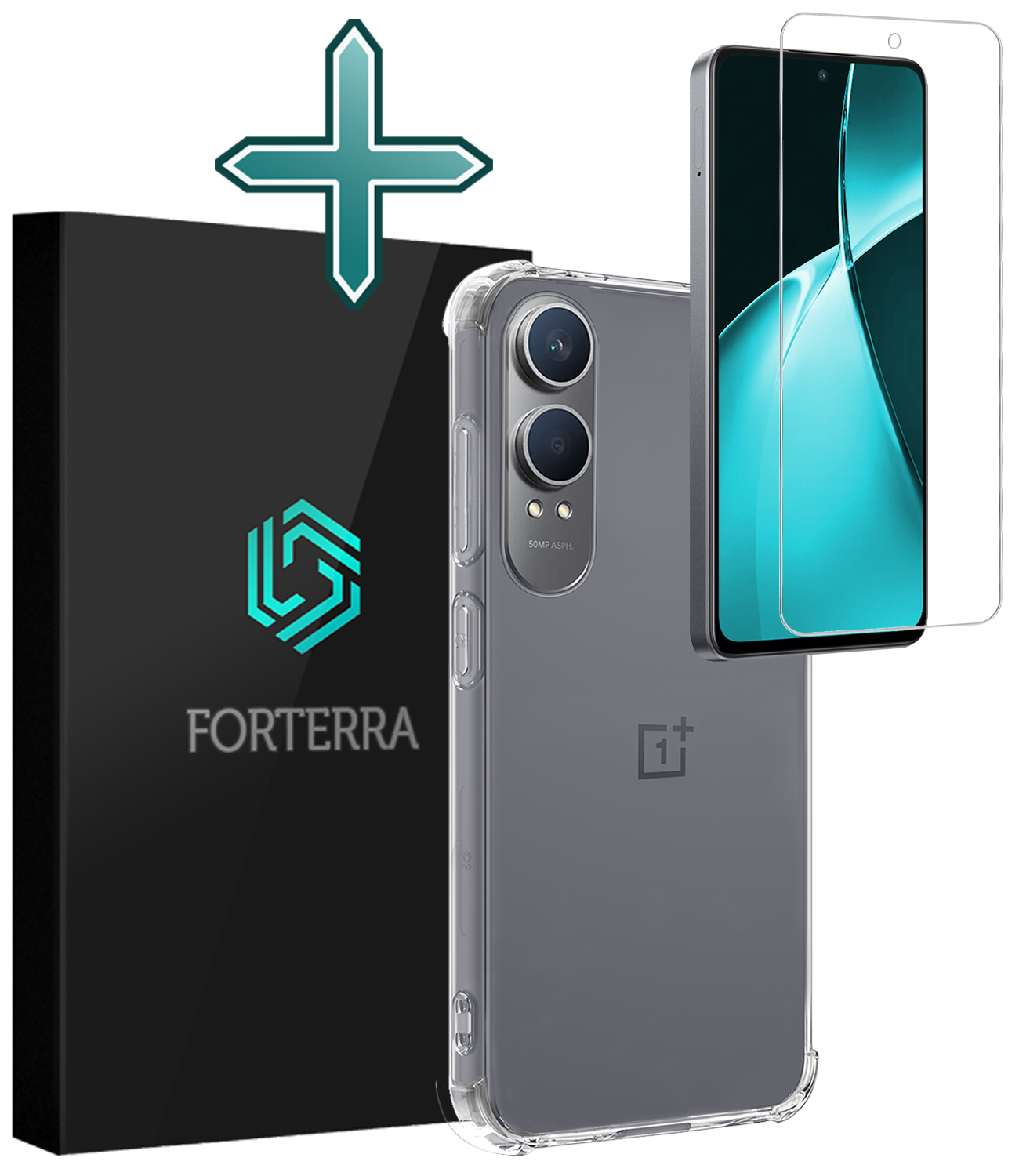 Forterra Hoesje Geschikt voor OnePlus Nord CE4 Lite Hoesje Siliconen Shock Proof Case Hoes Met Screenprotector - Hoes Geschikt voor OnePlus Nord CE4 Lite Hoes Cover Case Shockproof - Transparant