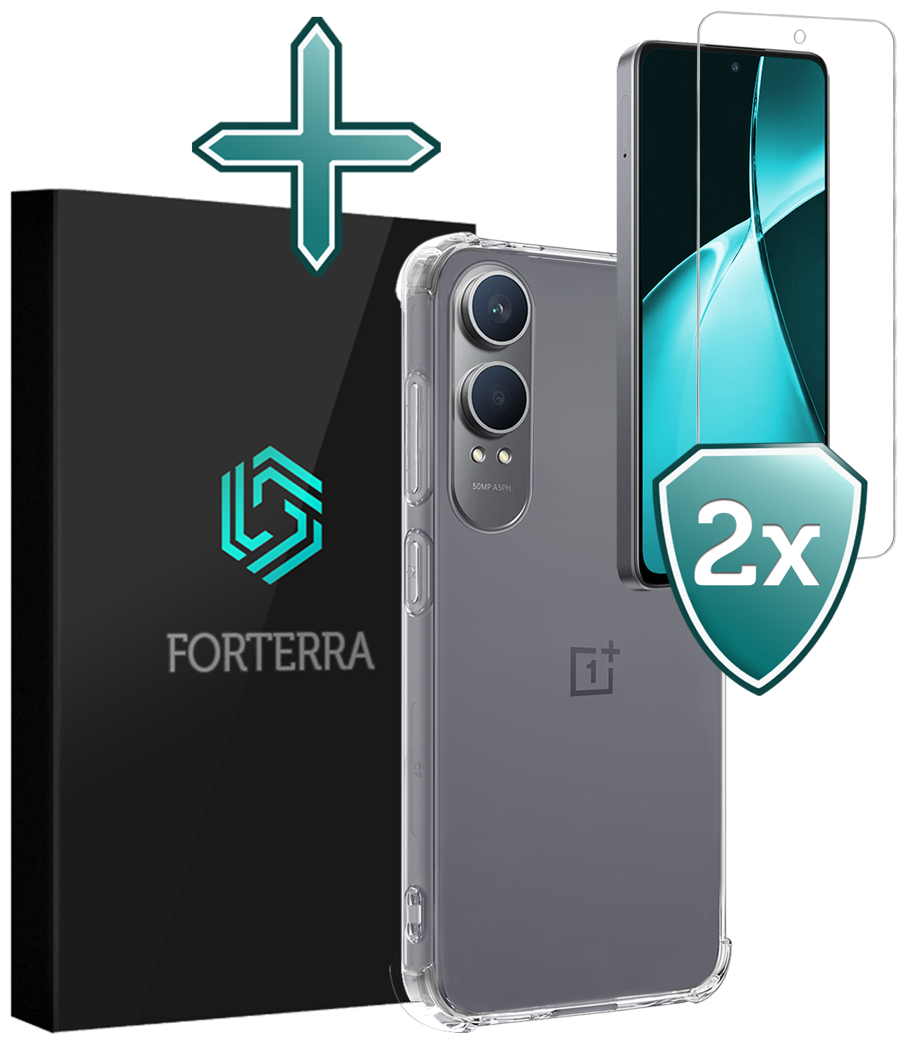 Forterra Hoesje Geschikt voor OnePlus Nord CE4 Lite Hoesje Siliconen Shock Proof Case Hoes Met 2x Screenprotector - Hoes Geschikt voor OnePlus Nord CE4 Lite Hoes Cover Case Shockproof - Transparant