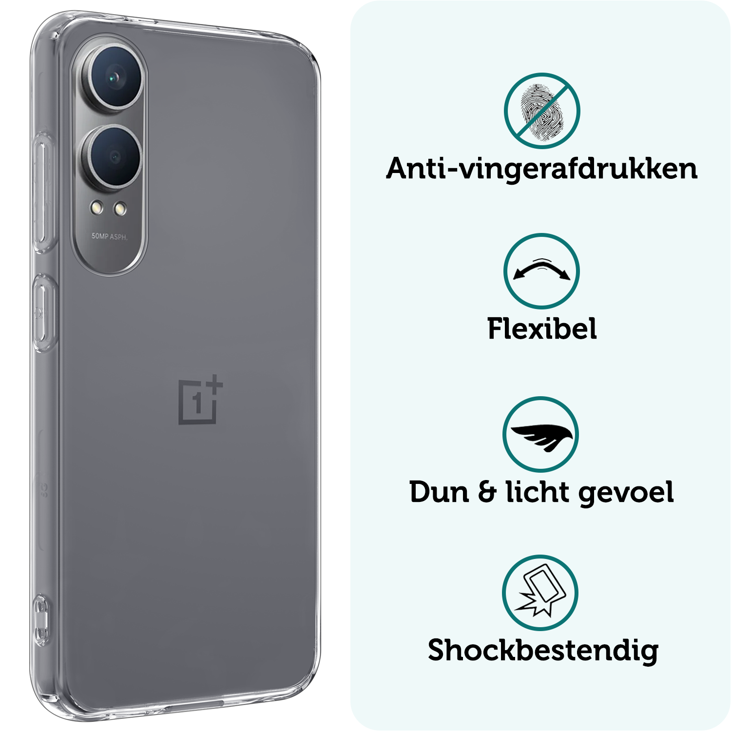 Forterra Hoesje Geschikt voor OnePlus Nord CE4 Lite Hoesje Siliconen Case Hoes - Hoes Geschikt voor OnePlus Nord CE4 Lite Hoes Cover Case - Transparant - 2 PACK