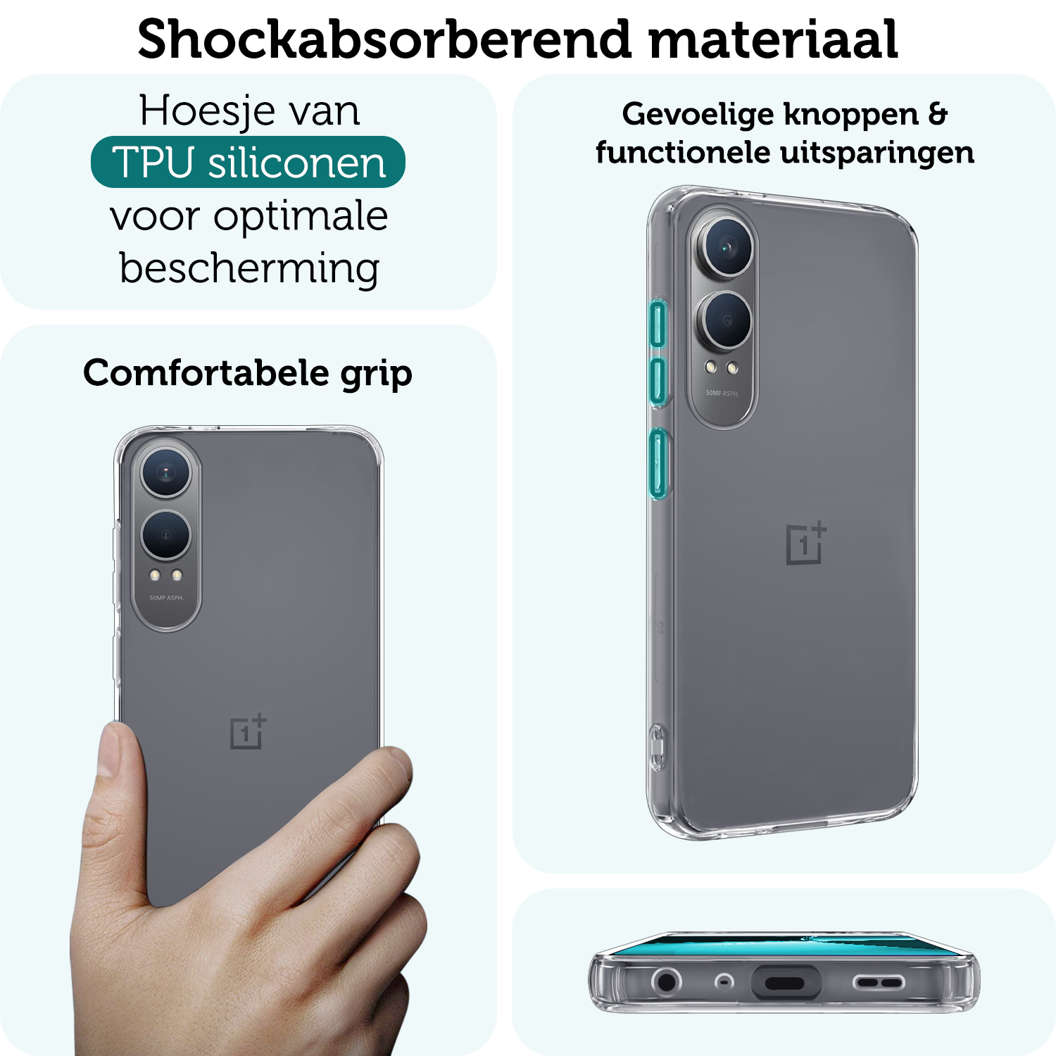 Forterra Hoesje Geschikt voor OnePlus Nord CE4 Lite Hoesje Siliconen Case Hoes - Hoes Geschikt voor OnePlus Nord CE4 Lite Hoes Cover Case - Transparant - 2 PACK