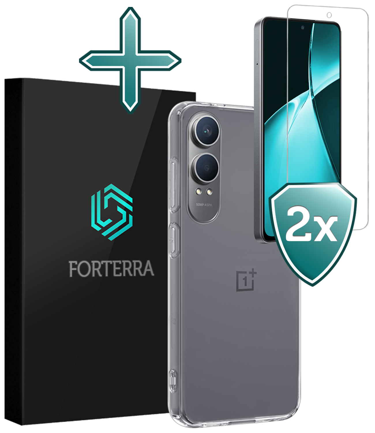 Forterra Hoesje Geschikt voor OnePlus Nord CE4 Lite Hoesje Siliconen Case Hoes Met 2x Screenprotector - Hoes Geschikt voor OnePlus Nord CE4 Lite Hoes Cover Case - Transparant