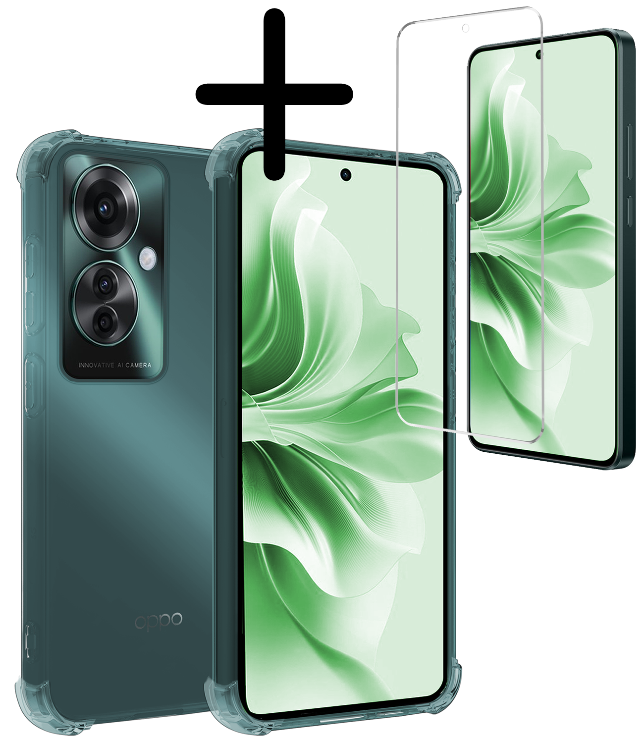 BASEY. Hoesje Geschikt voor Oppo Reno11 F Hoesje Siliconen Shock Proof Case Hoes Met Screenprotector - Hoes Geschikt voor Oppo Reno11 F Hoes Cover Case Shockproof - Transparant
