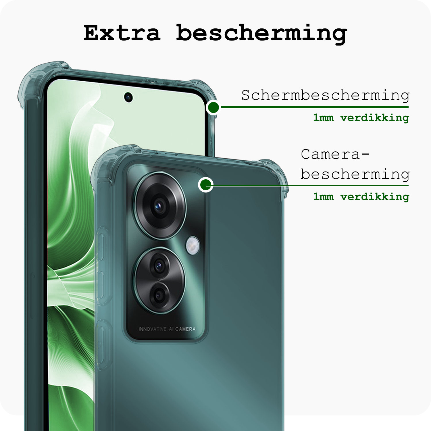 BASEY. Hoesje Geschikt voor Oppo Reno11 F Hoesje Siliconen Shock Proof Case Hoes Met Screenprotector - Hoes Geschikt voor Oppo Reno11 F Hoes Cover Case Shockproof - Transparant