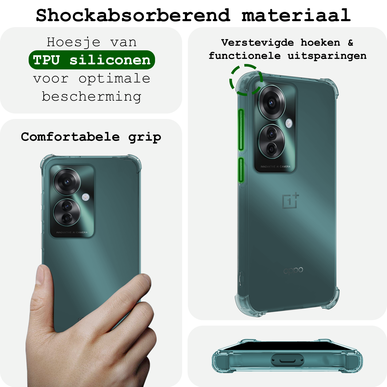 BASEY. Hoesje Geschikt voor Oppo Reno11 F Hoesje Siliconen Shock Proof Case Hoes Met Screenprotector - Hoes Geschikt voor Oppo Reno11 F Hoes Cover Case Shockproof - Transparant