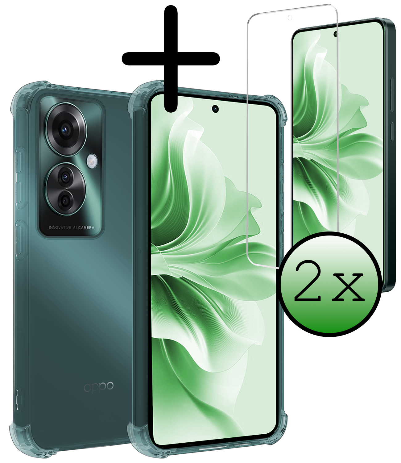 BASEY. Hoesje Geschikt voor Oppo Reno11 F Hoesje Siliconen Shock Proof Case Hoes Met 2x Screenprotector - Hoes Geschikt voor Oppo Reno11 F Hoes Cover Case Shockproof - Transparant