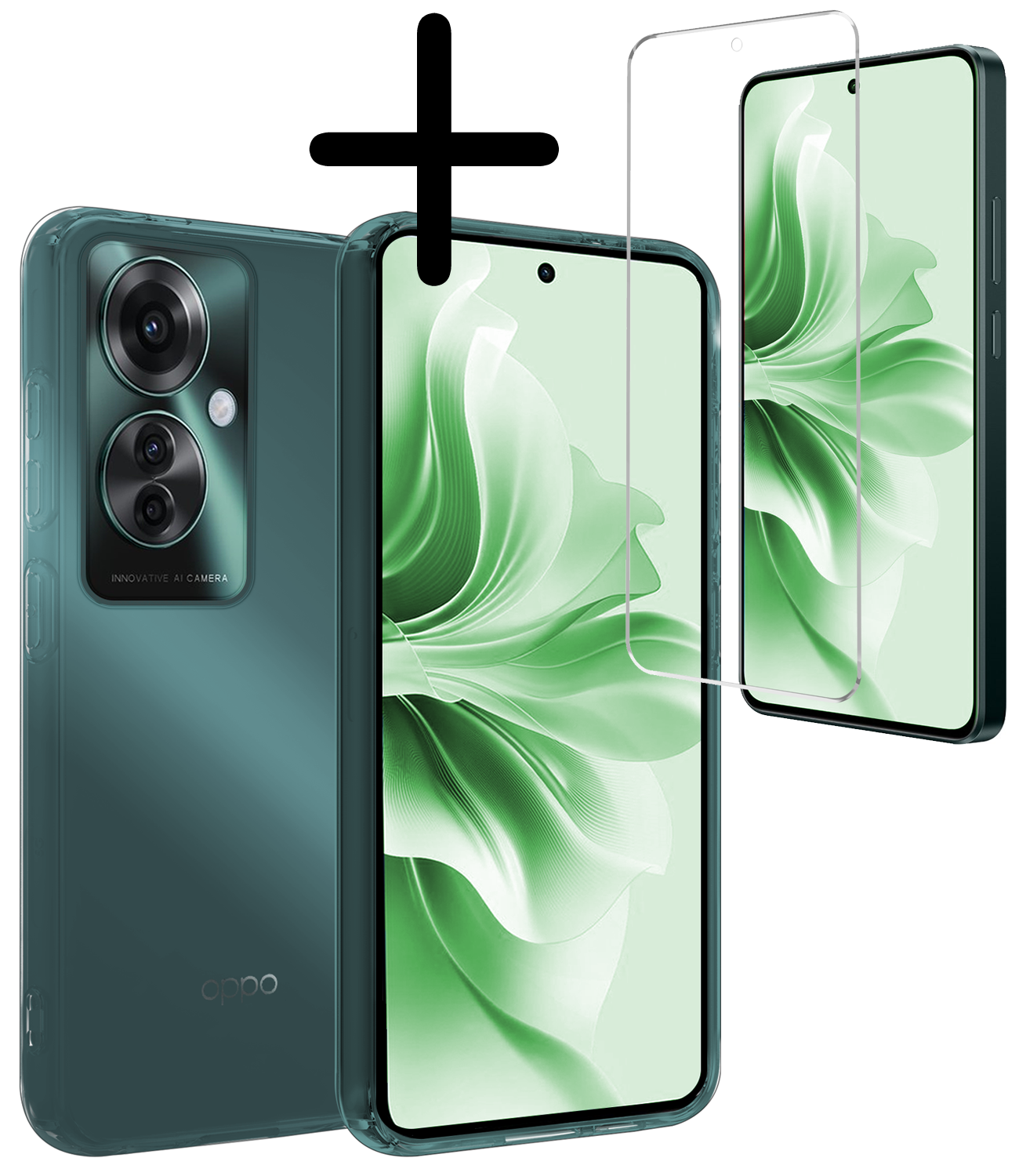 BASEY. Hoesje Geschikt voor Oppo Reno11 F Hoesje Siliconen Case Hoes Met Screenprotector - Hoes Geschikt voor Oppo Reno11 F Hoes Cover Case - Transparant