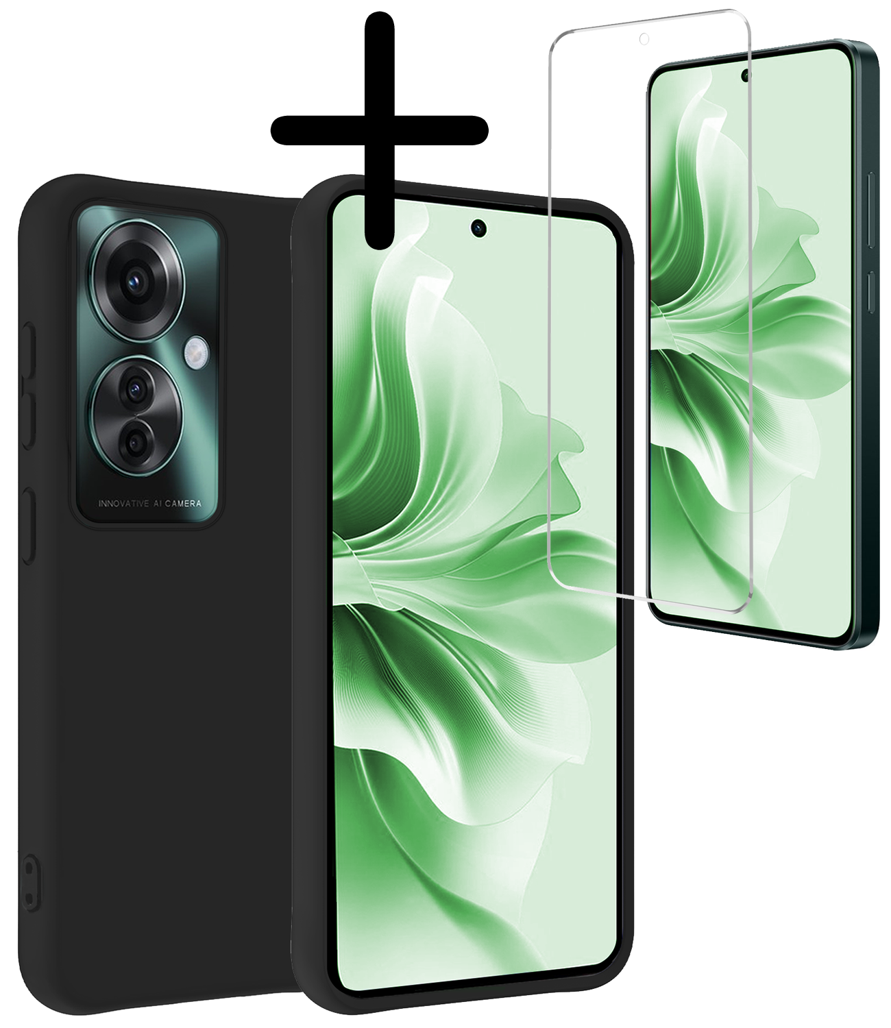 BASEY. Hoesje Geschikt voor Oppo Reno11 F Hoesje Siliconen Case Hoes Met Screenprotector - Hoes Geschikt voor Oppo Reno11 F Hoes Cover Case - Zwart