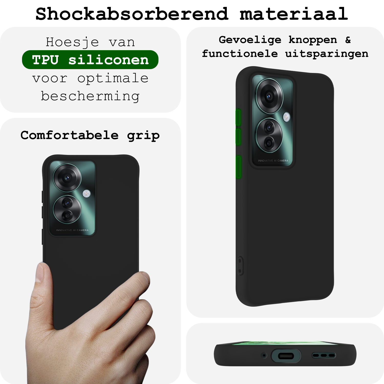 BASEY. Hoesje Geschikt voor Oppo Reno11 F Hoesje Siliconen Case Hoes Met Screenprotector - Hoes Geschikt voor Oppo Reno11 F Hoes Cover Case - Zwart