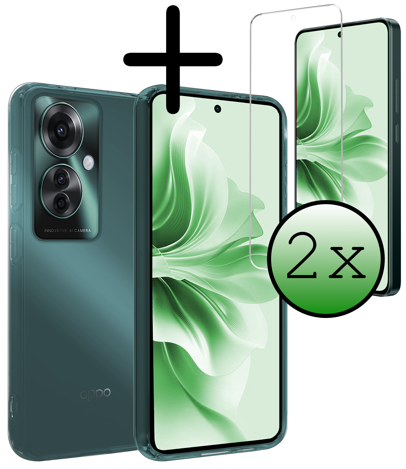 BASEY. Hoesje Geschikt voor Oppo Reno11 F Hoesje Siliconen Case Hoes Met 2x Screenprotector - Hoes Geschikt voor Oppo Reno11 F Hoes Cover Case - Transparant