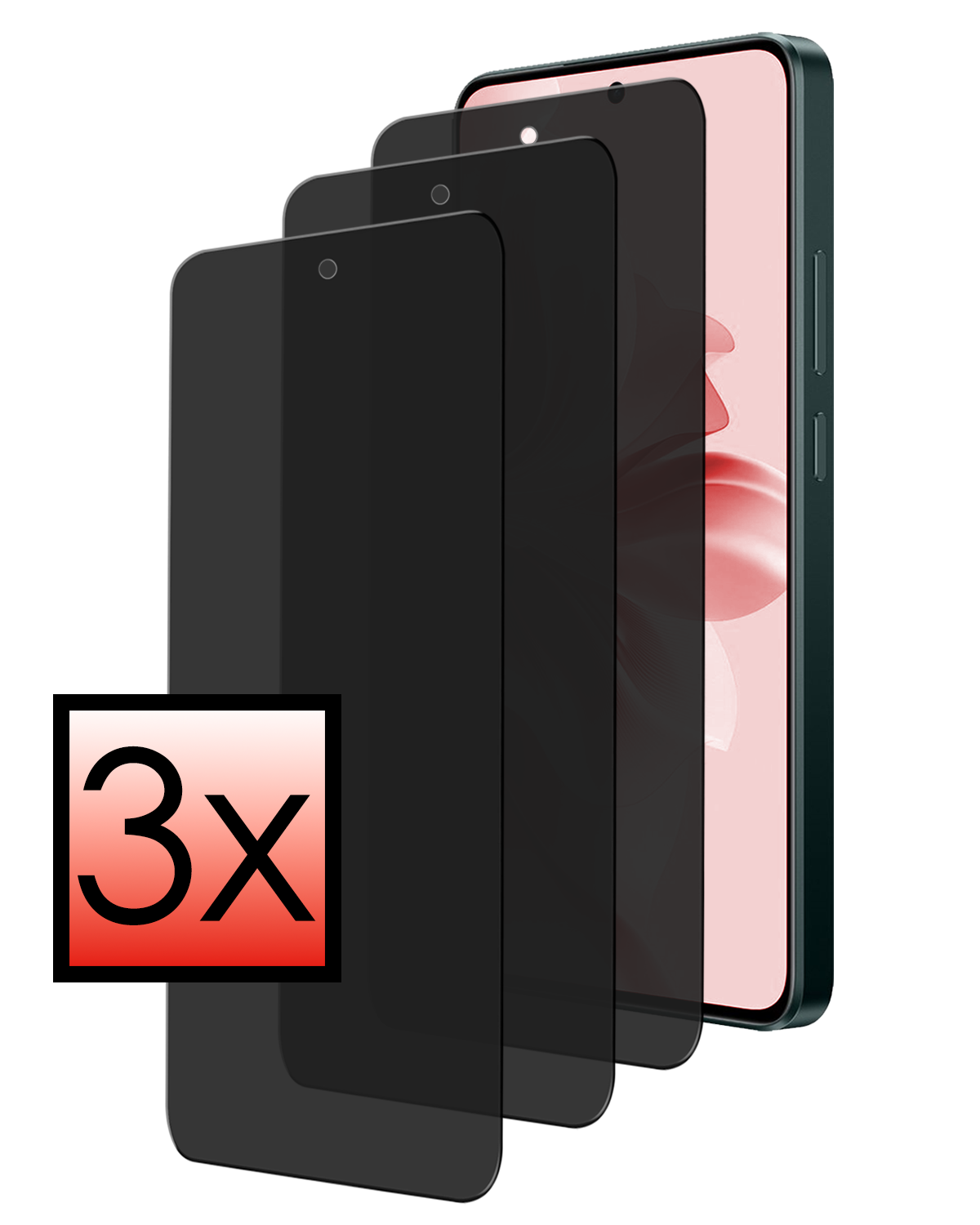 NoXx Screenprotector Geschikt voor Oppo Reno11 F Screenprotector Privacy Glas Gehard Full Cover - Screenprotector Geschikt voor Oppo Reno11 F Screenprotector Privacy Tempered Glass - 3 PACK
