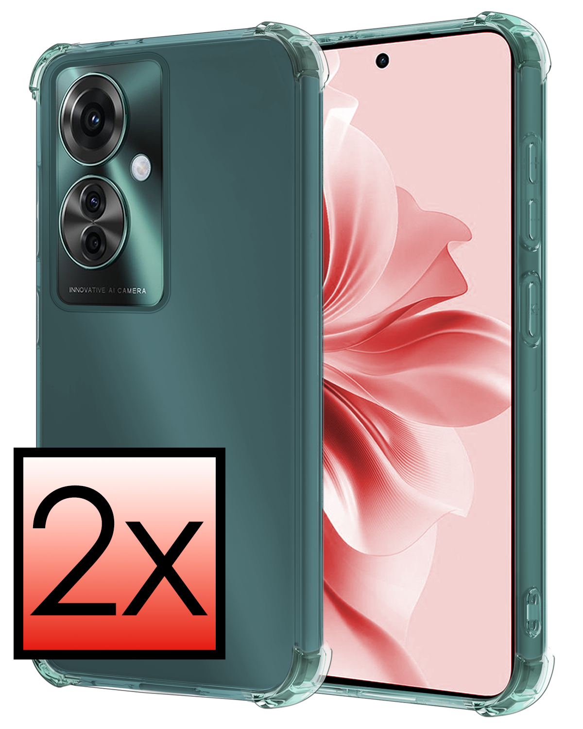NoXx Hoesje Geschikt voor Oppo Reno11 F Hoesje Siliconen Shock Proof Case Hoes - Hoes Geschikt voor Oppo Reno11 F Hoes Cover Case Shockproof - Transparant - 2 PACK