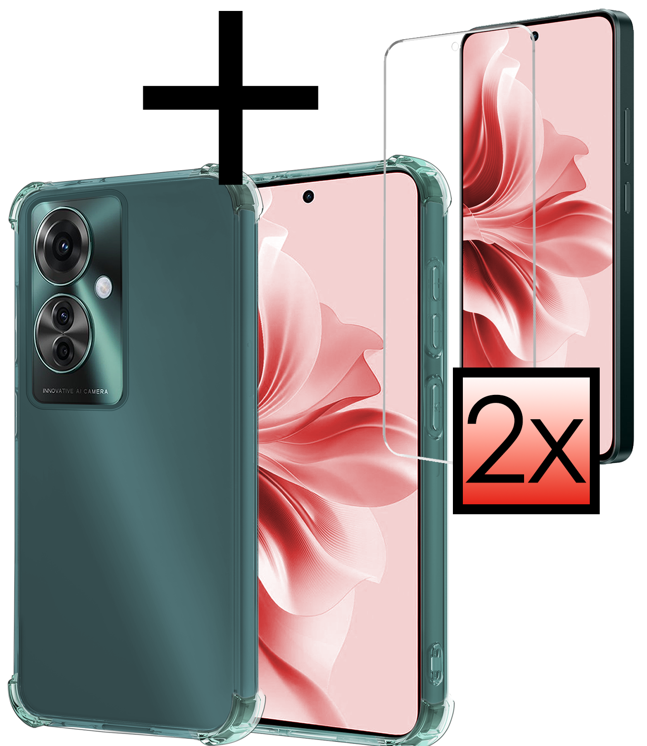 NoXx Hoesje Geschikt voor Oppo Reno11 F Hoesje Siliconen Shock Proof Case Hoes Met 2x Screenprotector - Hoes Geschikt voor Oppo Reno11 F Hoes Cover Case Shockproof - Transparant