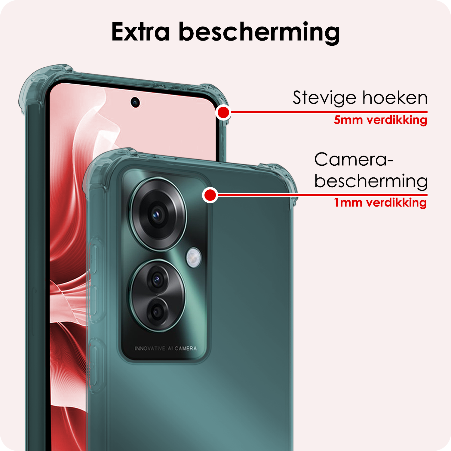 NoXx Hoesje Geschikt voor Oppo Reno11 F Hoesje Siliconen Shock Proof Case Hoes Met 2x Screenprotector - Hoes Geschikt voor Oppo Reno11 F Hoes Cover Case Shockproof - Transparant