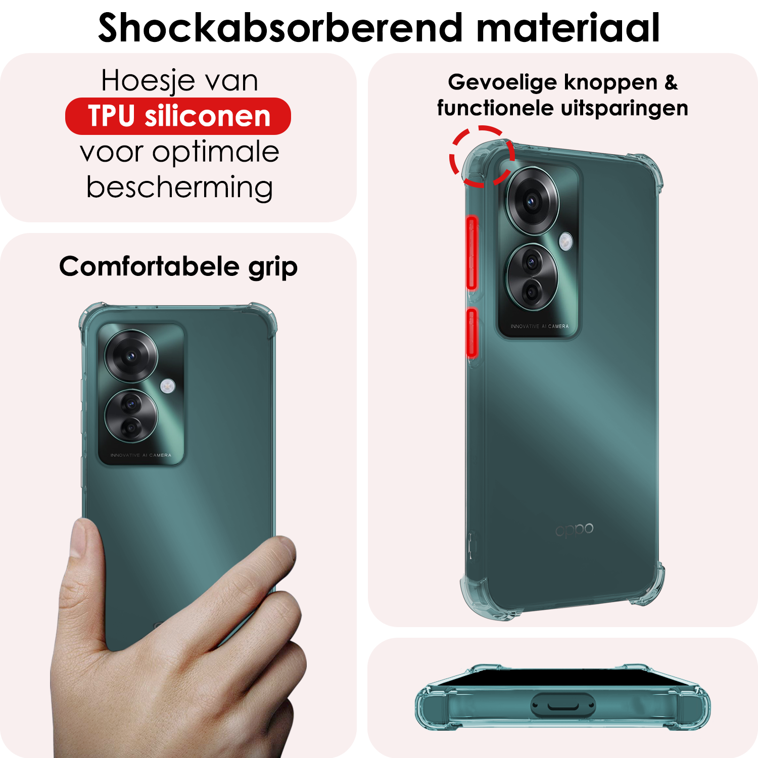 NoXx Hoesje Geschikt voor Oppo Reno11 F Hoesje Siliconen Shock Proof Case Hoes Met 2x Screenprotector - Hoes Geschikt voor Oppo Reno11 F Hoes Cover Case Shockproof - Transparant