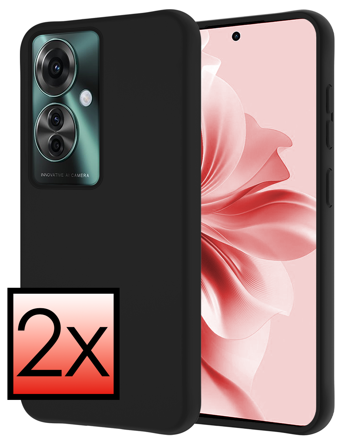 NoXx Hoesje Geschikt voor Oppo Reno11 F Hoesje Siliconen Case Hoes - Hoes Geschikt voor Oppo Reno11 F Hoes Cover Case - Zwart - 2 PACK