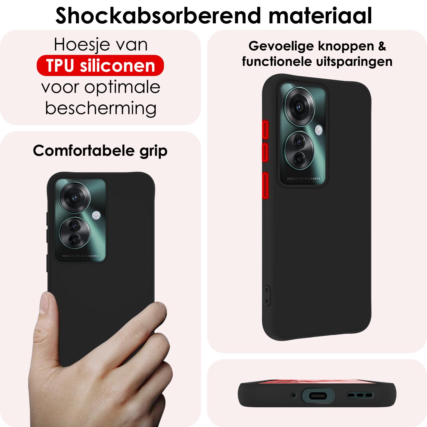 NoXx Hoesje Geschikt voor Oppo Reno11 F Hoesje Siliconen Case Hoes - Hoes Geschikt voor Oppo Reno11 F Hoes Cover Case - Zwart - 2 PACK