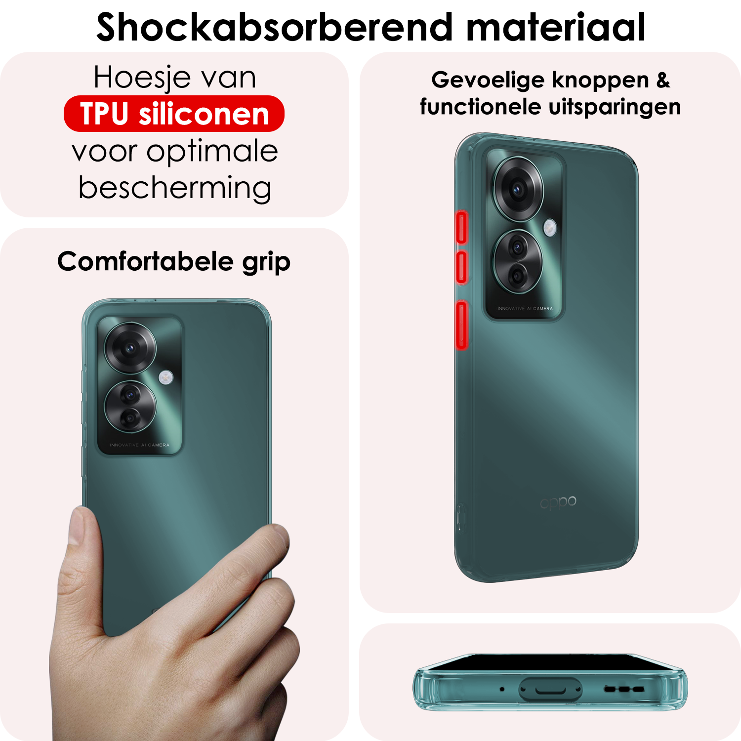 NoXx Hoesje Geschikt voor Oppo Reno11 F Hoesje Siliconen Case Hoes Met Screenprotector - Hoes Geschikt voor Oppo Reno11 F Hoes Cover Case - Transparant