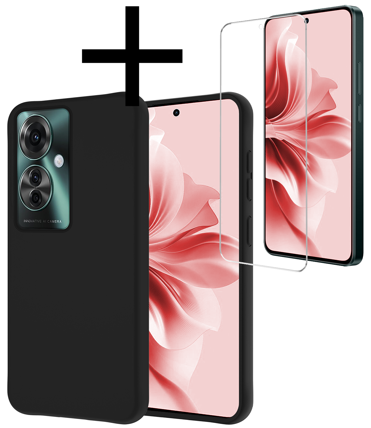 NoXx Hoesje Geschikt voor Oppo Reno11 F Hoesje Siliconen Case Hoes Met Screenprotector - Hoes Geschikt voor Oppo Reno11 F Hoes Cover Case - Zwart