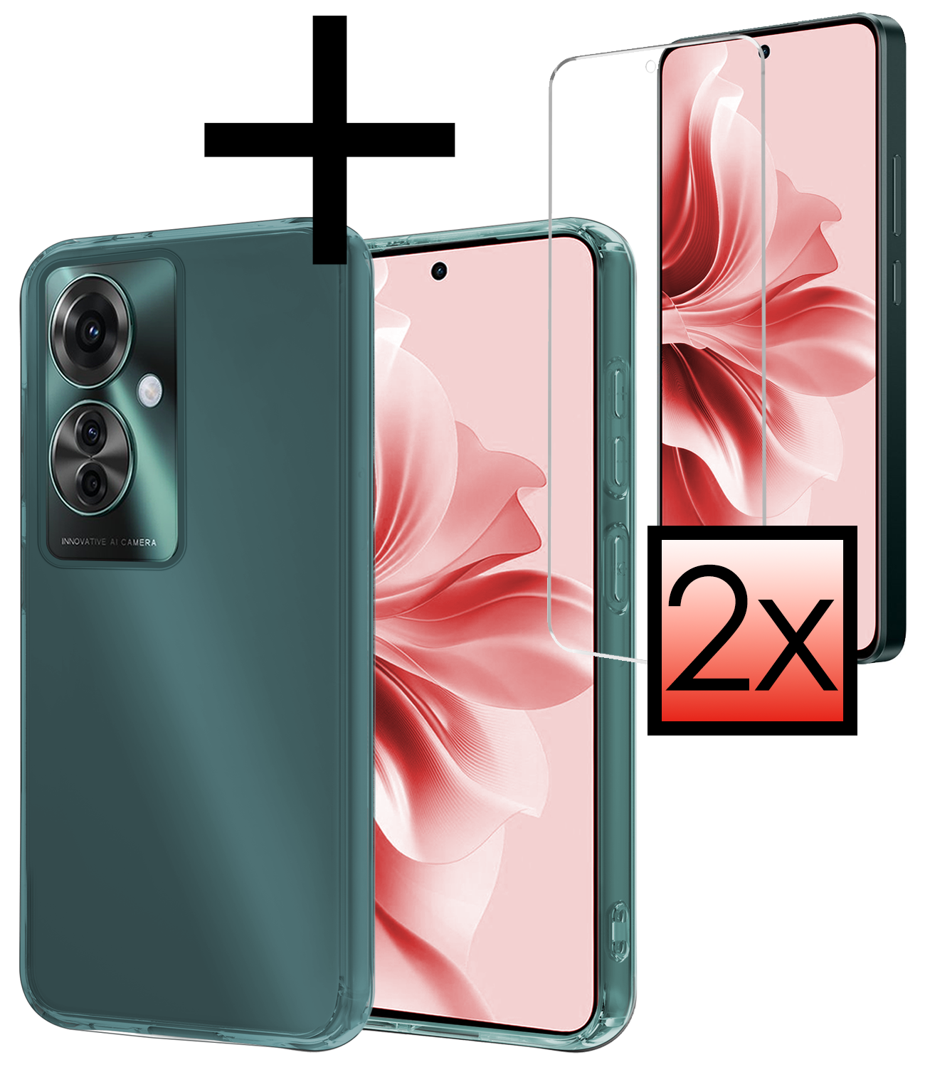 NoXx Hoesje Geschikt voor Oppo Reno11 F Hoesje Siliconen Case Hoes Met 2x Screenprotector - Hoes Geschikt voor Oppo Reno11 F Hoes Cover Case - Transparant
