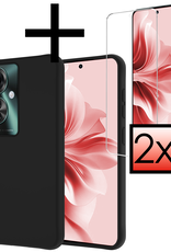 NoXx Hoesje Geschikt voor Oppo Reno11 F Hoesje Siliconen Case Hoes Met 2x Screenprotector - Hoes Geschikt voor Oppo Reno11 F Hoes Cover Case - Zwart