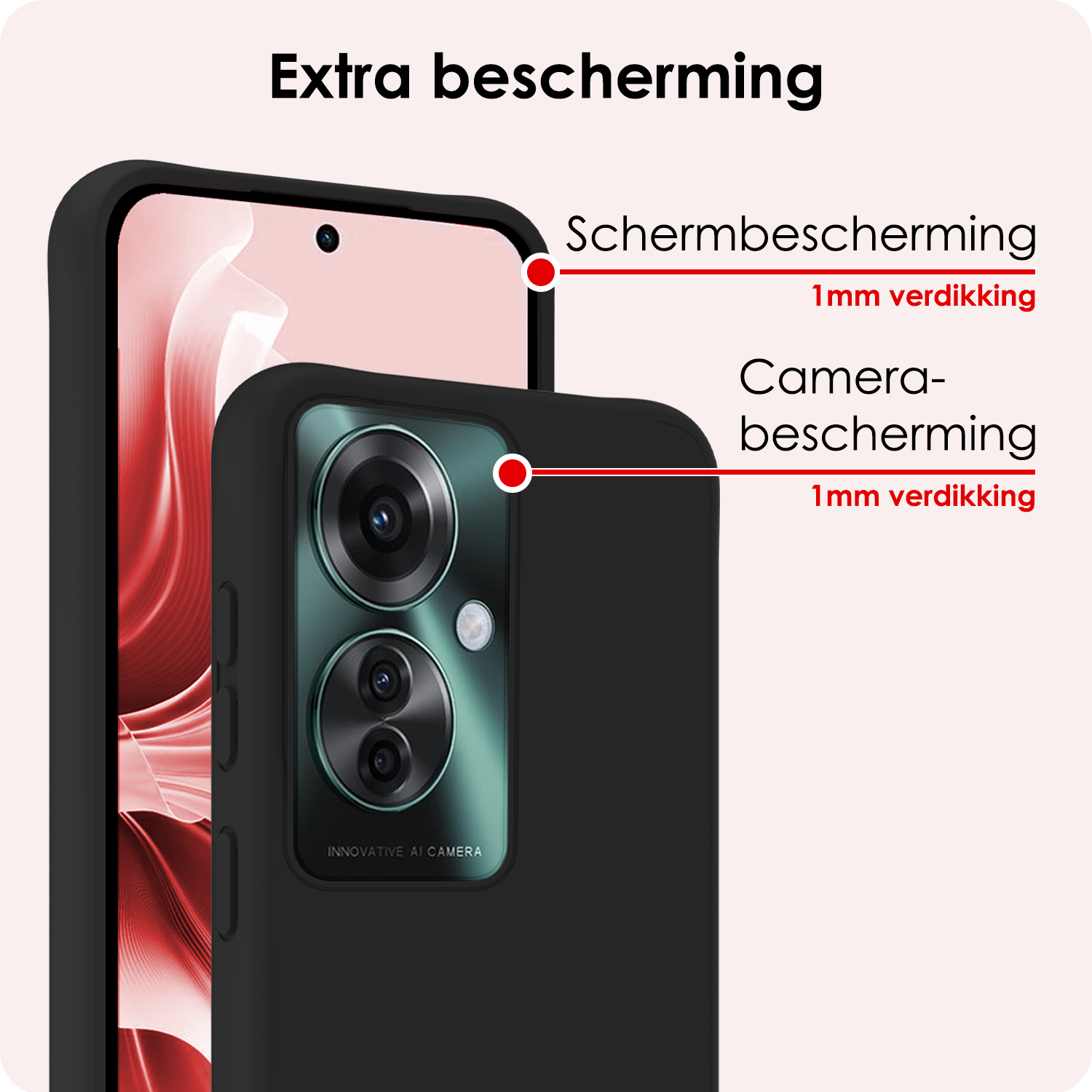 NoXx Hoesje Geschikt voor Oppo Reno11 F Hoesje Siliconen Case Hoes Met 2x Screenprotector - Hoes Geschikt voor Oppo Reno11 F Hoes Cover Case - Zwart
