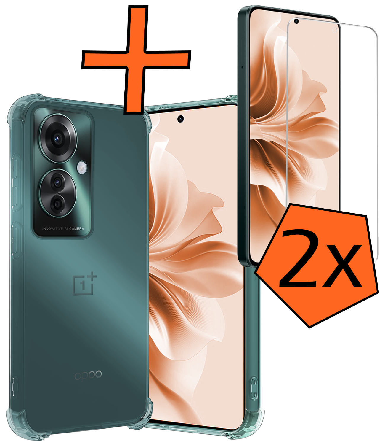 Nomfy Hoesje Geschikt voor Oppo Reno11 F Hoesje Siliconen Shock Proof Case Hoes Met 2x Screenprotector - Hoes Geschikt voor Oppo Reno11 F Hoes Cover Case Shockproof - Transparant