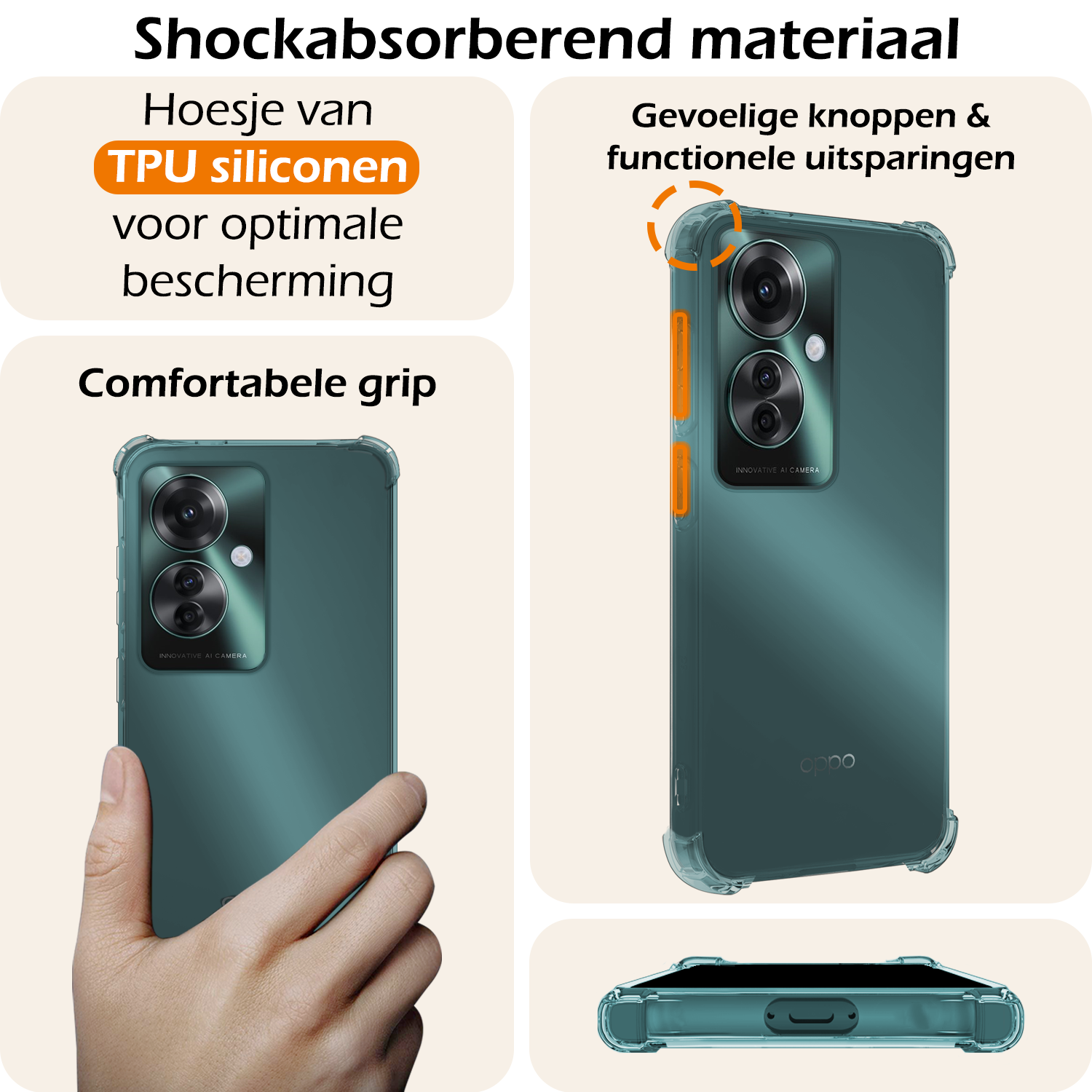 Nomfy Hoesje Geschikt voor Oppo Reno11 F Hoesje Siliconen Shock Proof Case Hoes Met 2x Screenprotector - Hoes Geschikt voor Oppo Reno11 F Hoes Cover Case Shockproof - Transparant