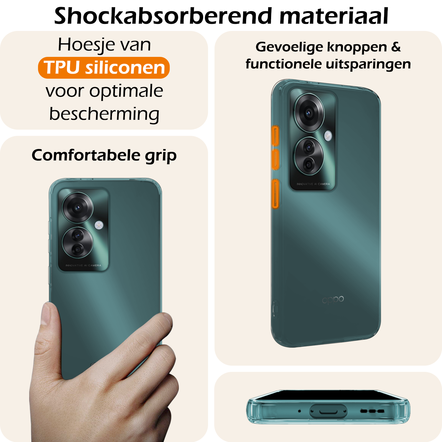 Nomfy Hoesje Geschikt voor Oppo Reno11 F Hoesje Siliconen Case Hoes - Hoes Geschikt voor Oppo Reno11 F Hoes Cover Case - Transparant