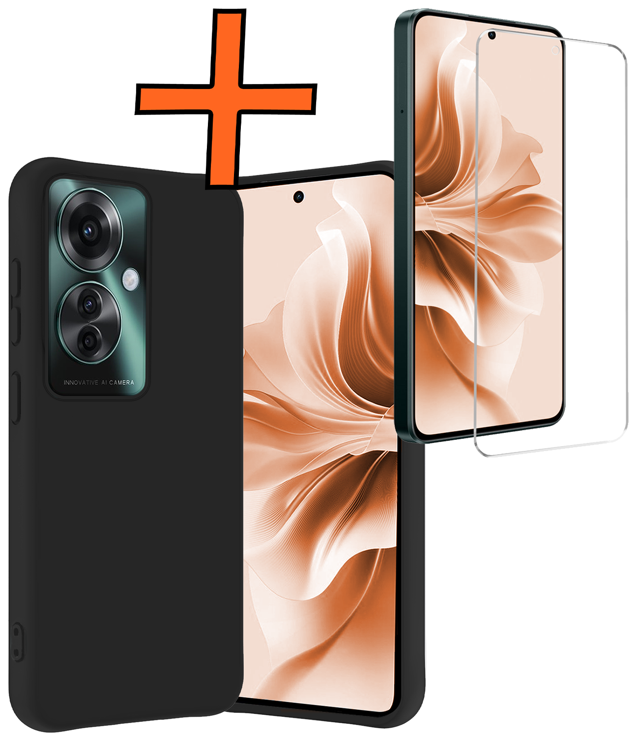 Nomfy Hoesje Geschikt voor Oppo Reno11 F Hoesje Siliconen Case Hoes Met Screenprotector - Hoes Geschikt voor Oppo Reno11 F Hoes Cover Case - Zwart