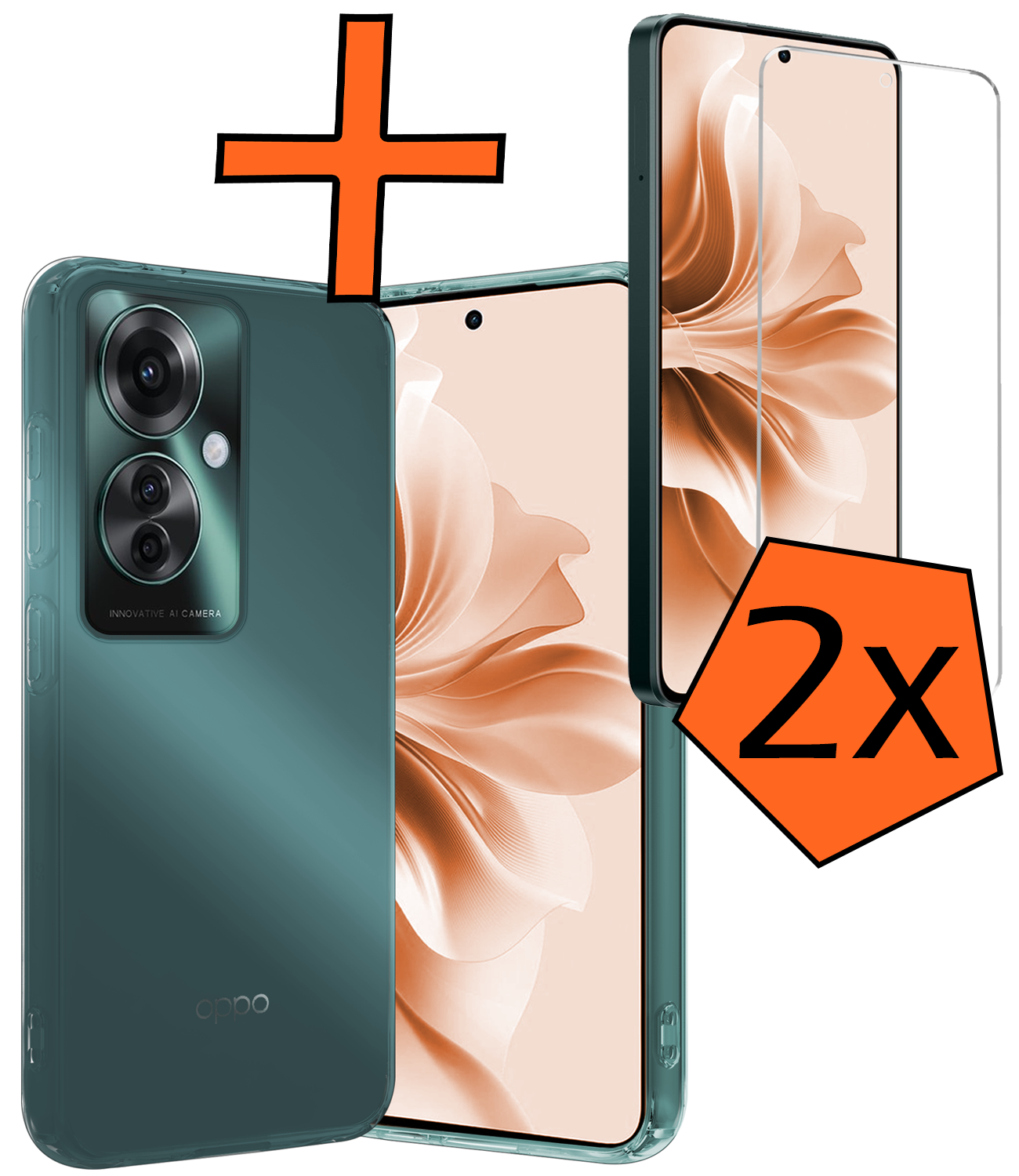 Nomfy Hoesje Geschikt voor Oppo Reno11 F Hoesje Siliconen Case Hoes Met 2x Screenprotector - Hoes Geschikt voor Oppo Reno11 F Hoes Cover Case - Transparant