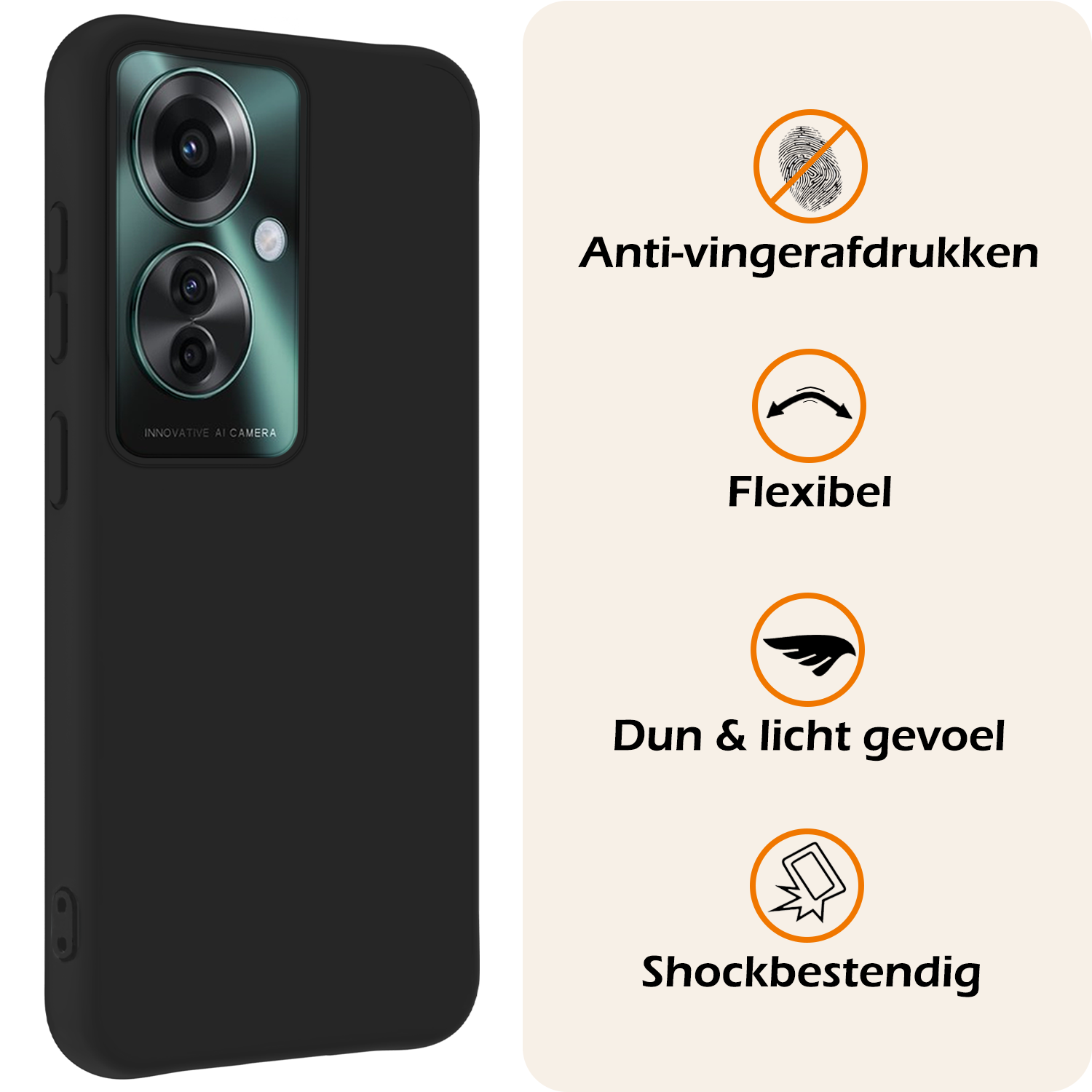 Nomfy Hoesje Geschikt voor Oppo Reno11 F Hoesje Siliconen Case Hoes Met 2x Screenprotector - Hoes Geschikt voor Oppo Reno11 F Hoes Cover Case - Zwart