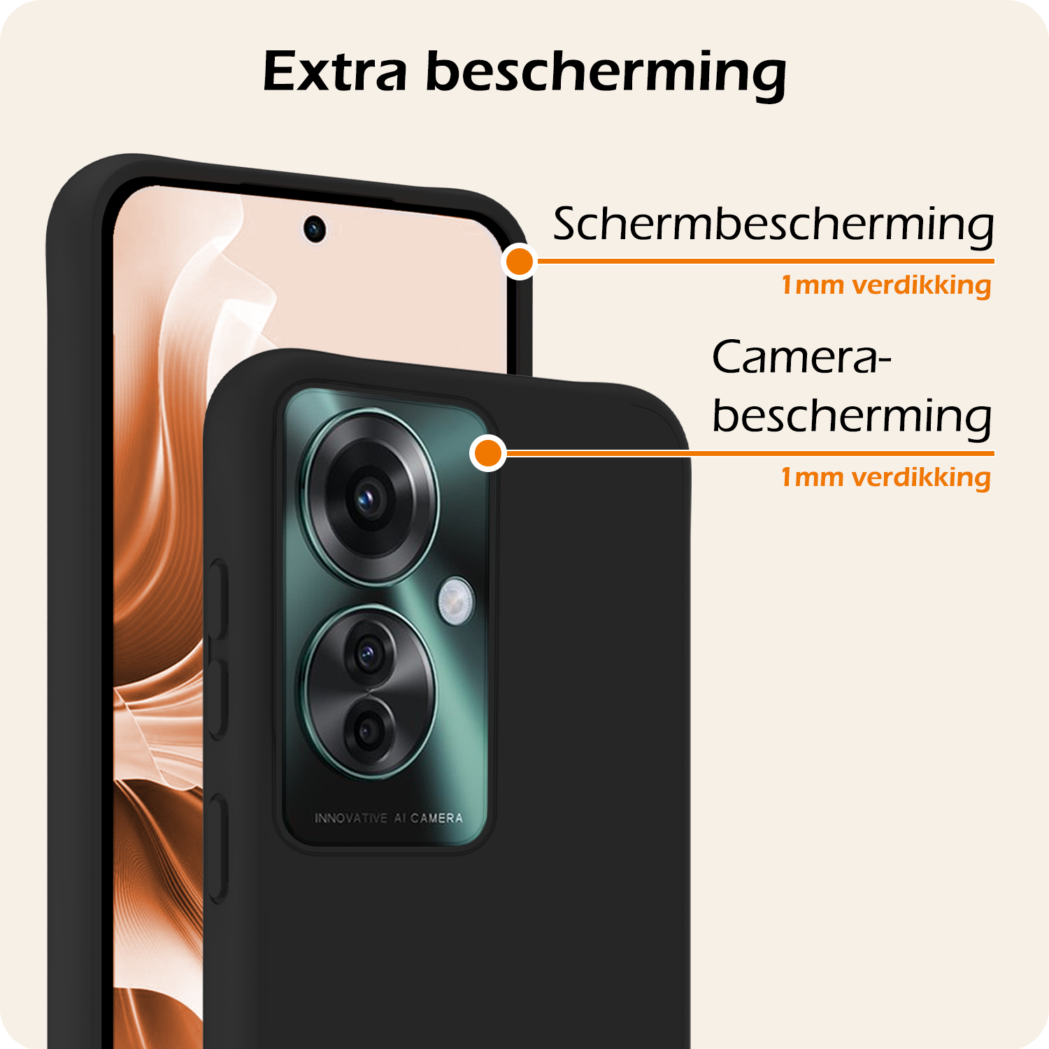 Nomfy Hoesje Geschikt voor Oppo Reno11 F Hoesje Siliconen Case Hoes Met 2x Screenprotector - Hoes Geschikt voor Oppo Reno11 F Hoes Cover Case - Zwart