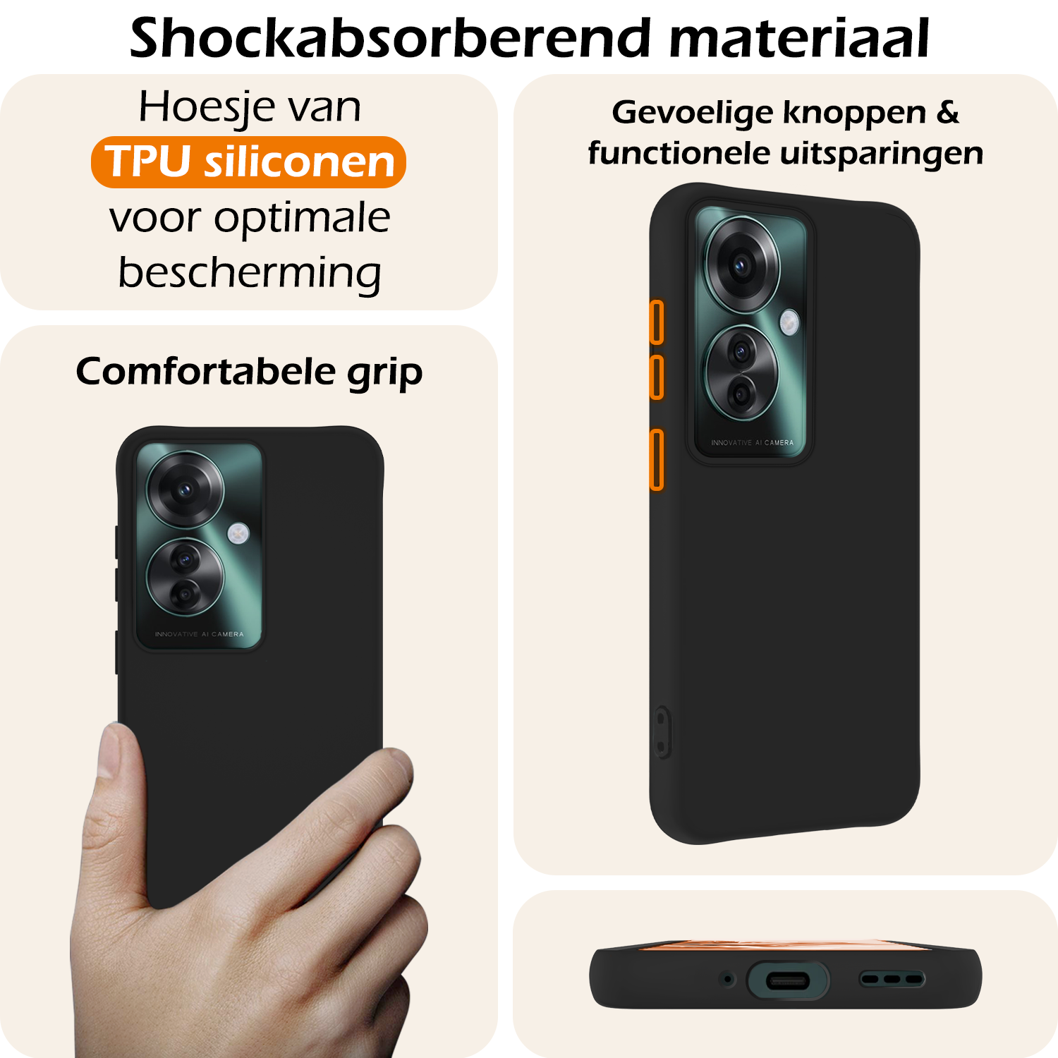 Nomfy Hoesje Geschikt voor Oppo Reno11 F Hoesje Siliconen Case Hoes Met 2x Screenprotector - Hoes Geschikt voor Oppo Reno11 F Hoes Cover Case - Zwart