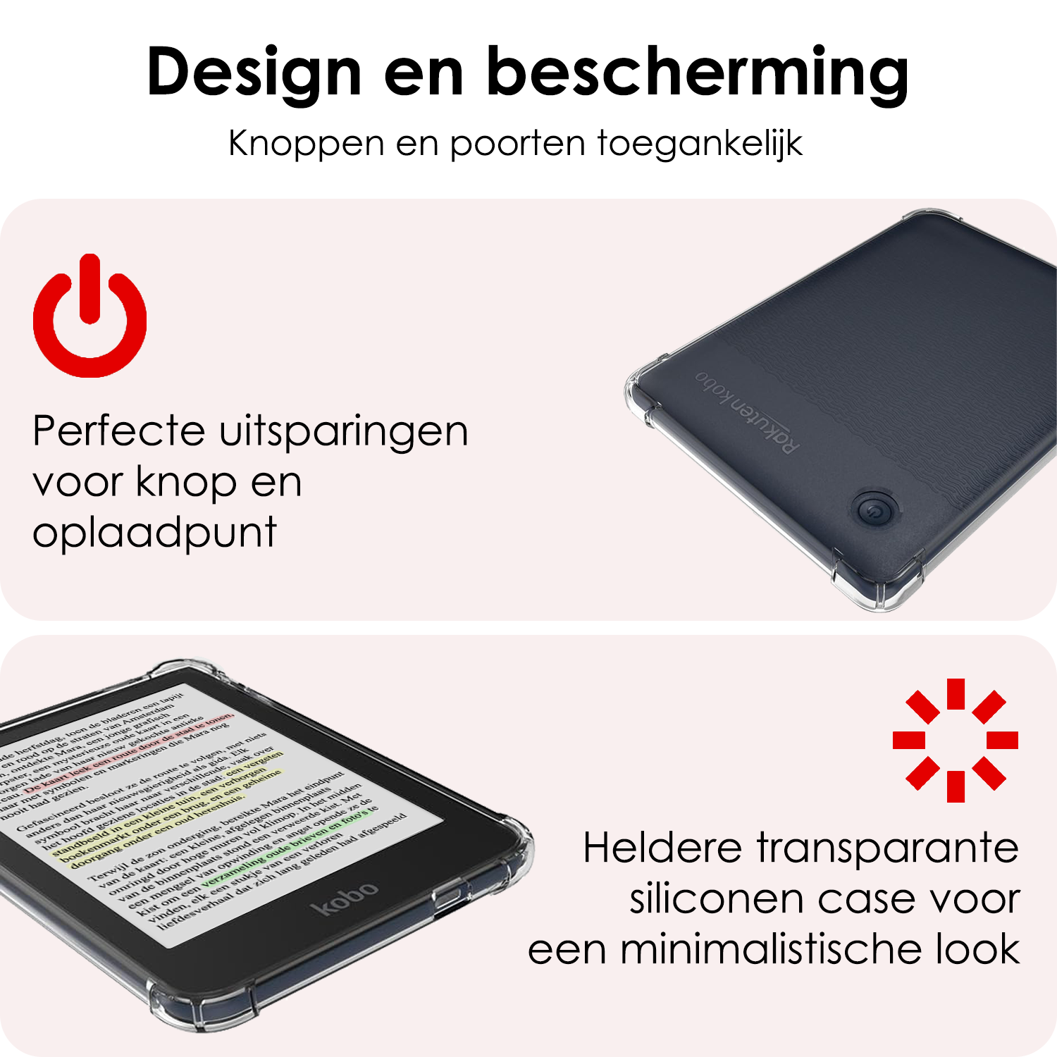 NoXx Hoesje Geschikt voor Kobo Clara Colour Shockproof Siliconen Case Met Screenprotector - Shockbestendige Tablet Hoes Geschikt voor Kobo Clara Colour - Transparant