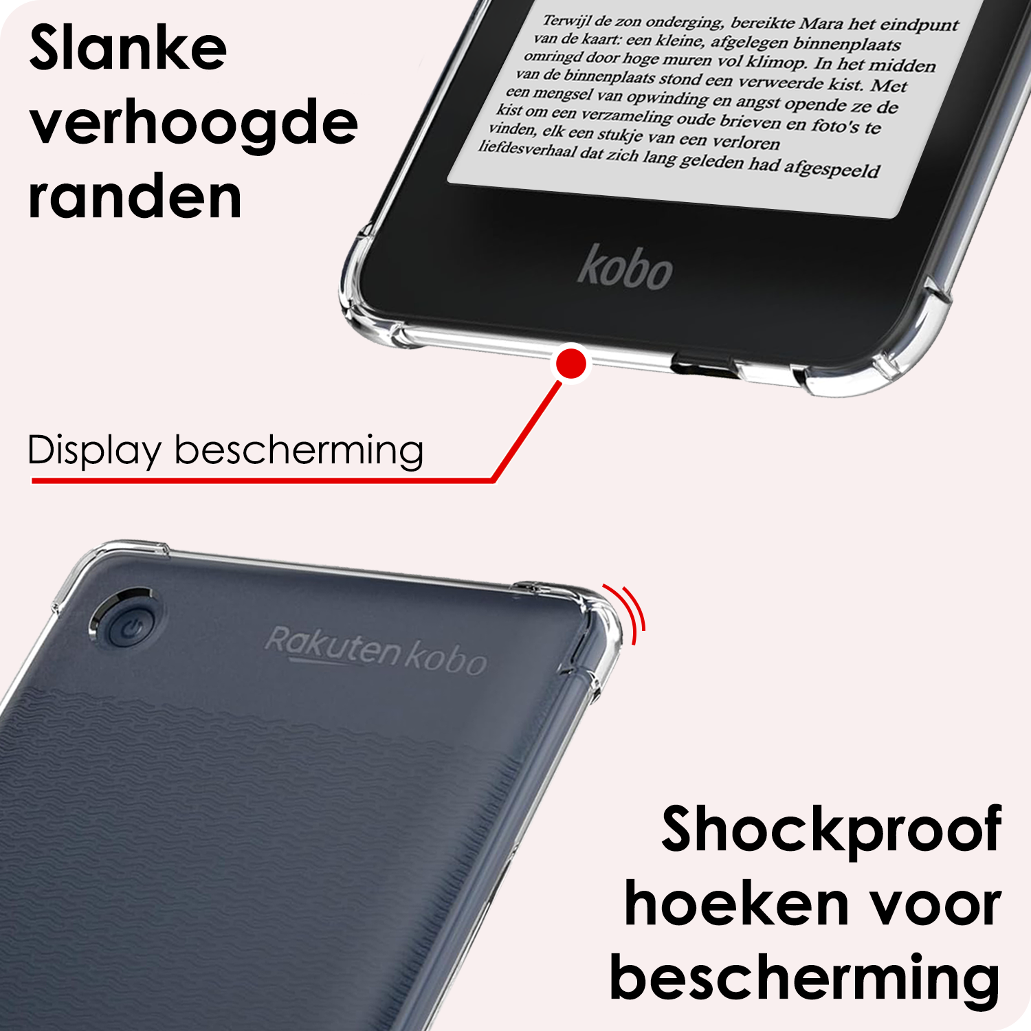 NoXx Hoesje Geschikt voor Kobo Clara BW Shockproof Siliconen Case Met Screenprotector - Shockbestendige Tablet Hoes Geschikt voor Kobo Clara BW - Transparant