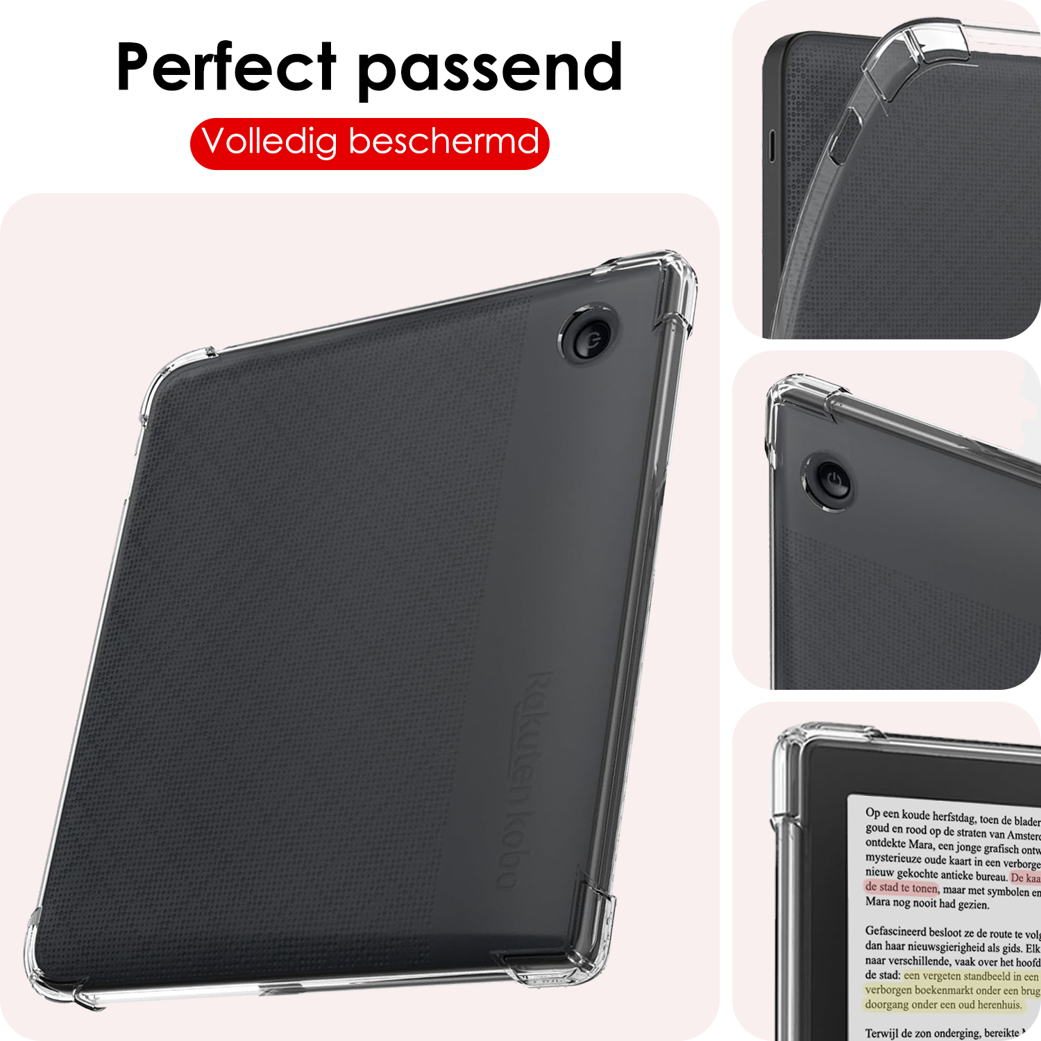 NoXx Hoesje Geschikt voor Kobo Libra Colour Shockproof Siliconen Case Met Screenprotector - Shockbestendige Tablet Hoes Geschikt voor Kobo Libra Colour - Transparant