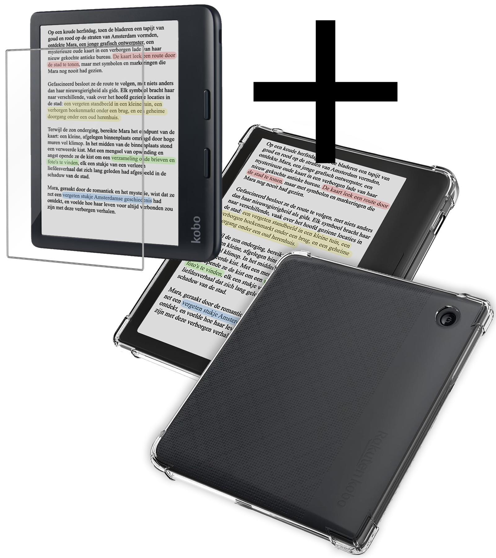 NoXx Hoesje Geschikt voor Kobo Libra Colour Shockproof Siliconen Case Met Screenprotector - Shockbestendige Tablet Hoes Geschikt voor Kobo Libra Colour - Transparant