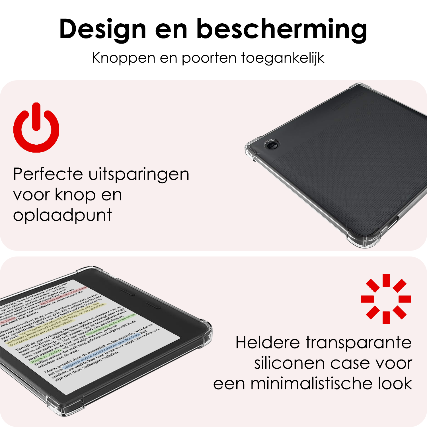 NoXx Hoesje Geschikt voor Kobo Libra Colour Shockproof Siliconen Case Met Screenprotector - Shockbestendige Tablet Hoes Geschikt voor Kobo Libra Colour - Transparant